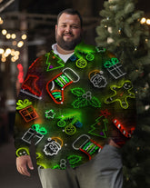 Weihnachts-Neonbeleuchtung-Langarmshirt für Herren in Übergröße